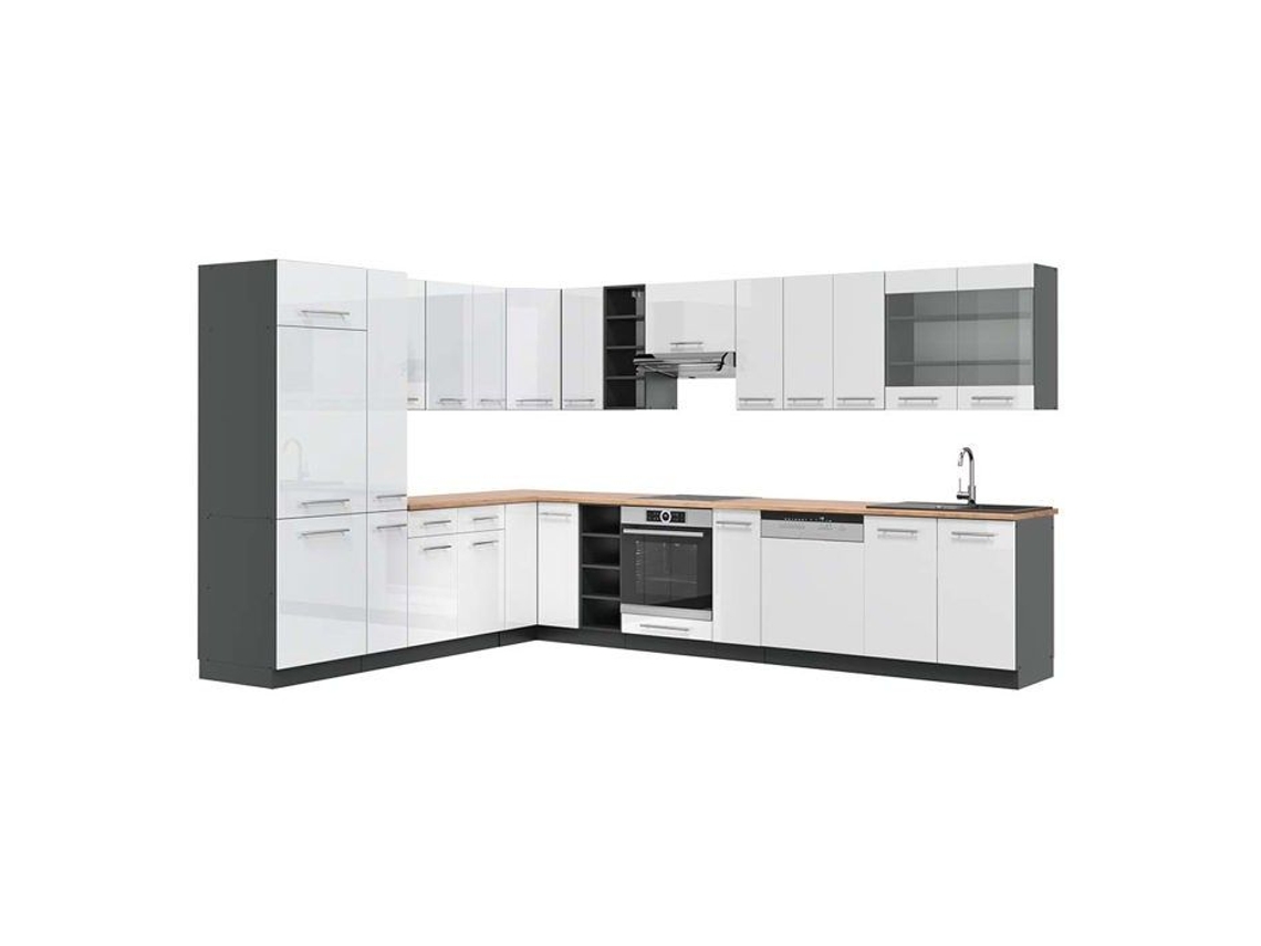 Cozinha de canto Fame-Line, 347 x 257 cm, carvalho PT, branco brilhante/antracite VICCO