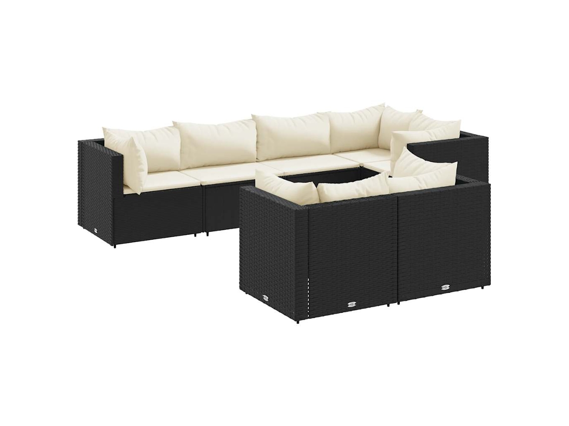Conjunto de 7 Lounge de Jardim com Almofadões Vime Pe Preto MAISON EXCLUSIVE (120x80x60 cm)