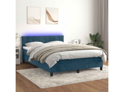 Vidaxl Cama Box Spring C/ Colchão/led 140x200 Cm Veludo Azul-escuro