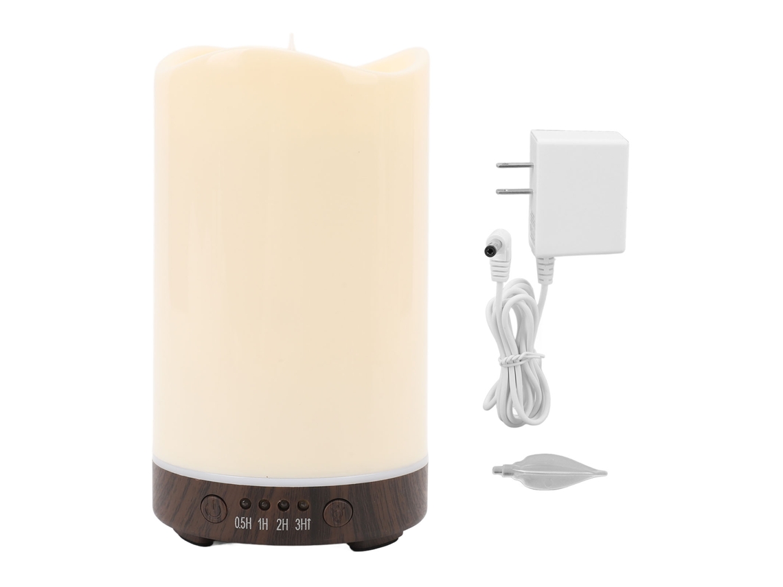 Umidificador difusor de velas sem chama com luz led rgb aromaterapia óleo essencial base madeira escura | S/MARCA