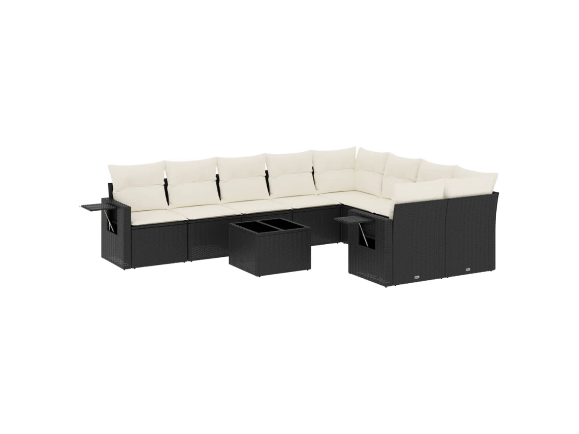 Conjunto de 10 sofás de jardim com almofadões Vime Pe Preto MAISON EXCLUSIVE