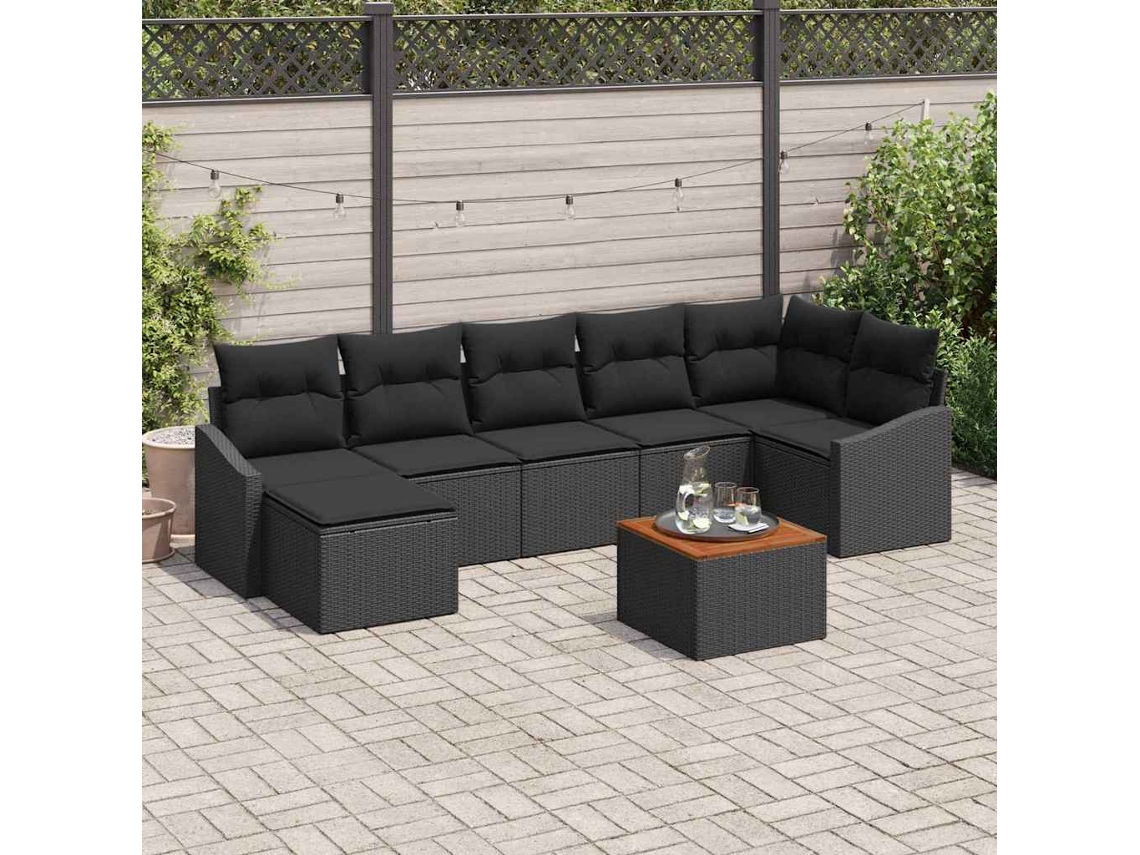 Vidaxl Conjunto De Sofá De Jardim 8 Unid. Preto Vime Pe