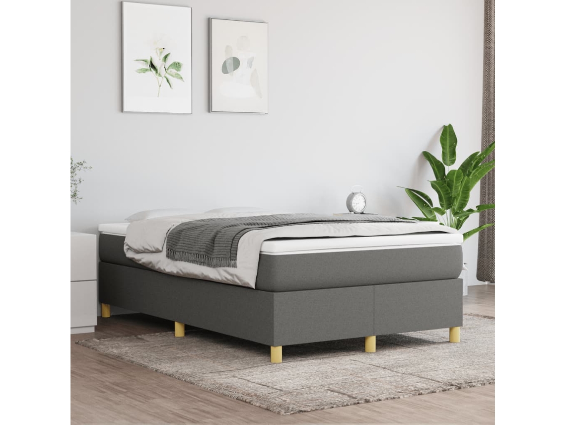 Vidaxl Cama Com Molas/colchão 120x200 Cm Tecido Cinzento-escuro