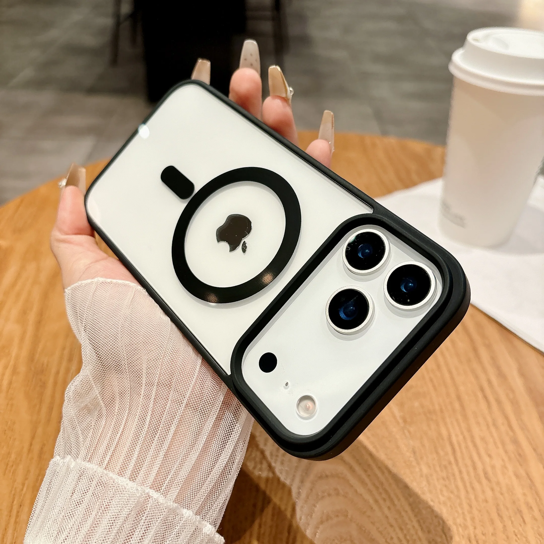 (preto, Iphone 13 Pro Max) Capa De Celular Simples Em Acrílico Transparente, Compatível Com Carregamento Sem Fio Magnético, Textura Fosca.