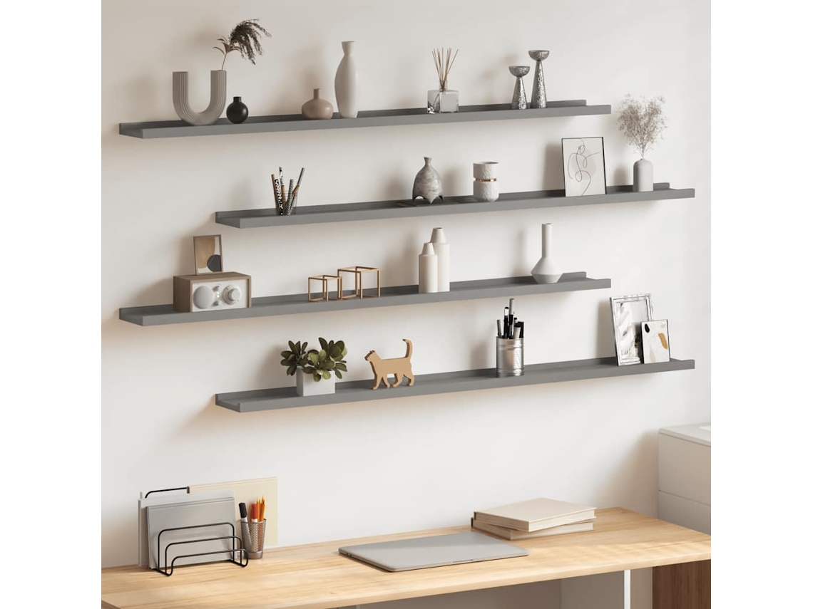 Vidaxl Prateleiras De Parede 4 Pcs 115x9x3 Cm Cinzento