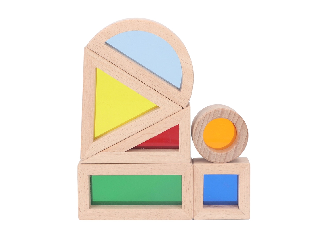 Mali blocos de Madeira Translúcidos para Bebê: Jogo Educativo de Montagem Sensorial Geométrico