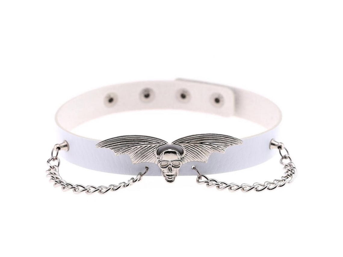 Colar De Osso De Peito Pu Com Asa De Morcego Liga Exagerada Punk Branco