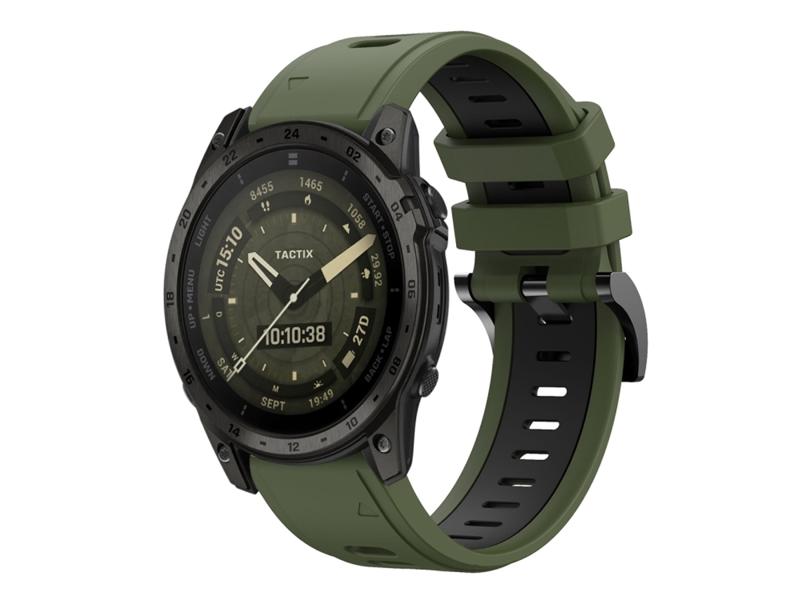 Bracelete Silicone Esportivo para Garmin Tactix 7 XIAOMOYU (26mm) Verde Exército e Preto
