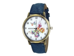 Relógio de Pulso Feminino de Liga com Pulseira Jeans e Movimento de Quartzo (azul)