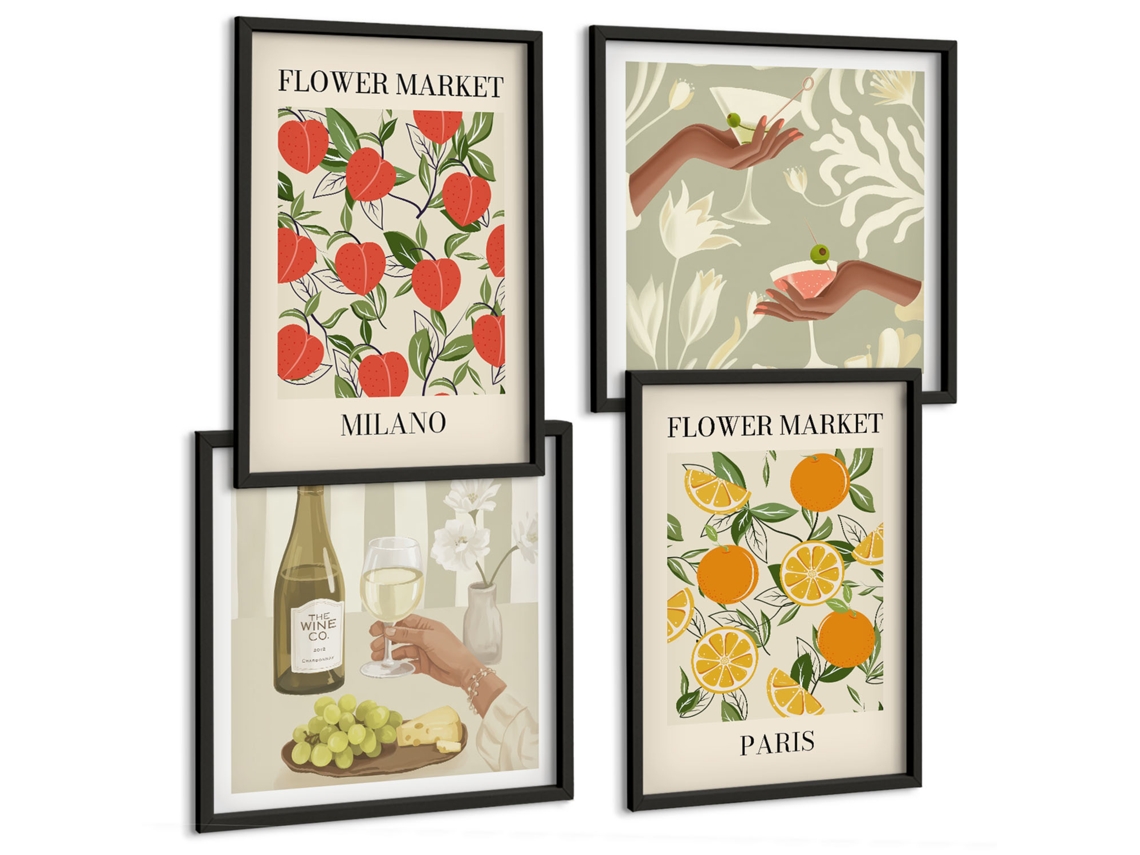 Composição De Quadros Cozinha Mediterrânea Sabores Espelharte (4 Peças)