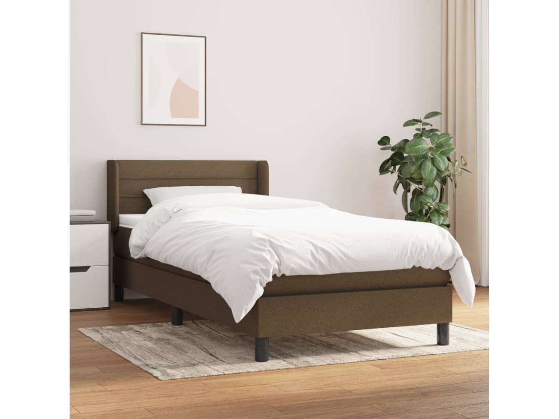 Vidaxl Cama Com Molas/colchão 90x200 Cm Tecido Castanho-escuro