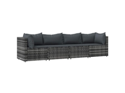 Maison Exclusive - 4 Pcs Conjunto Lounge De Jardim C/ Almofadões Vime Pe Cinzento