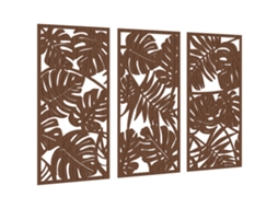 Decoração De Parede Em Madeira 3d 3 Peças 40x80 Cm Adornos De Com Padrão De Folhas Tropicais Nogueira