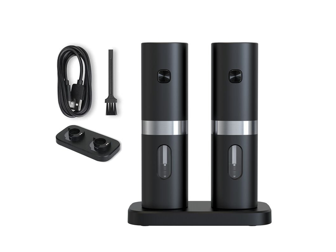 Conjunto De Moedor De Sal E Pimenta Elétrico Automático Com Base Recarregável 2 Moedores Portáteis Com Grossura Ajustável Aquaforge
