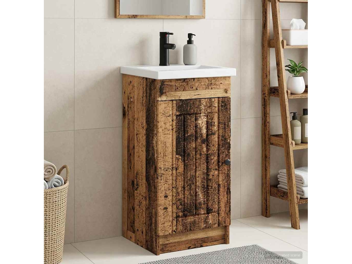 Vidaxl Gabinete De Banheiro Com Pia Madeira Antiga 42 X 40 X 84,5 Cm