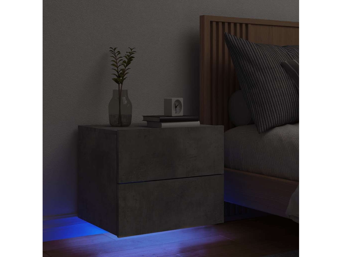 Vidaxl Mesa De Cabeceira De Parede Com Luzes Led Cinzento Cimento