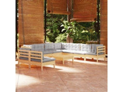 Vidaxl 10pcs Conjunto Lounge De Jardim + Almofadões Cinza Pinho Maciço