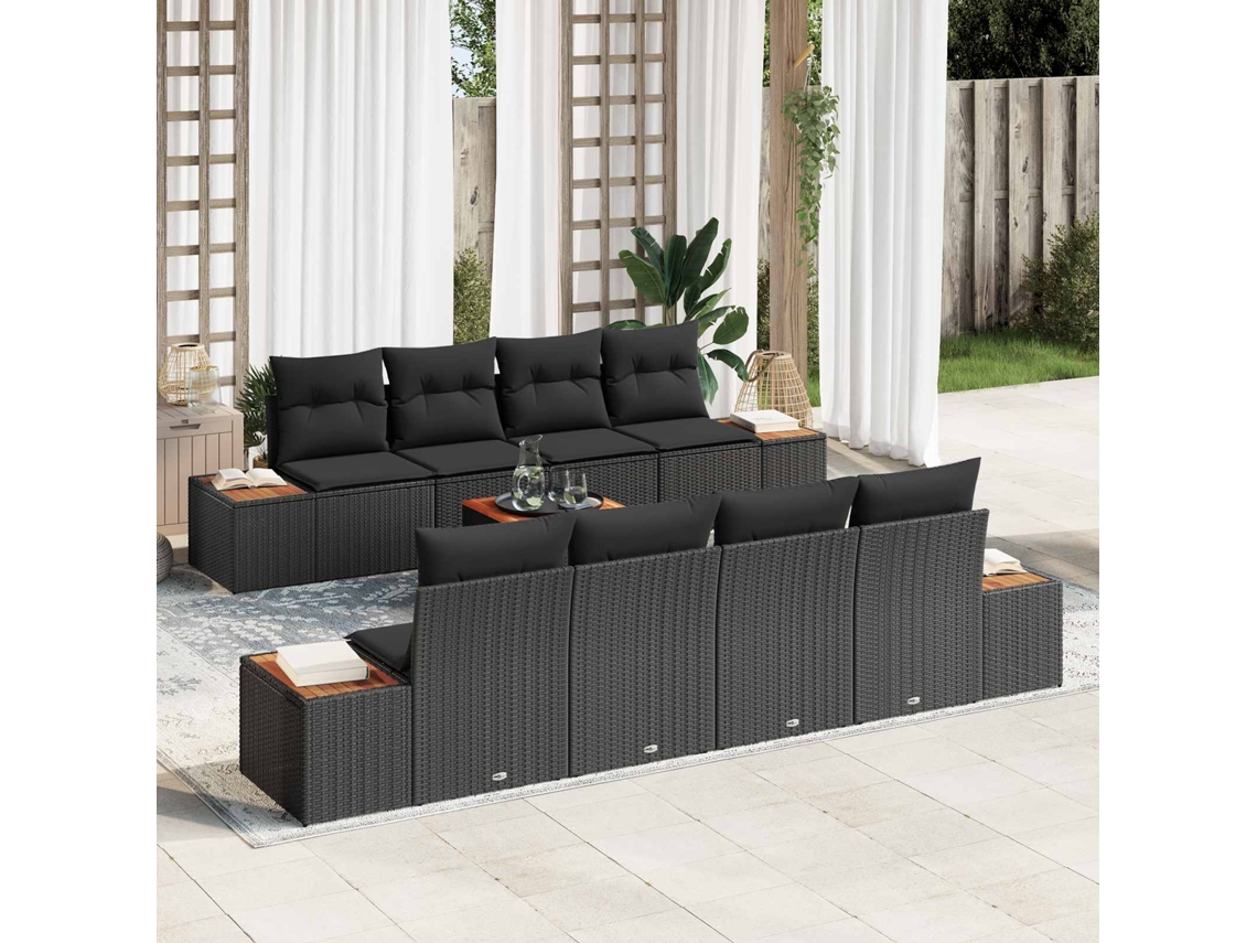 Vidaxl Conjunto De Sofá De Jardim 9 Unid. Preto Rattan Sintético