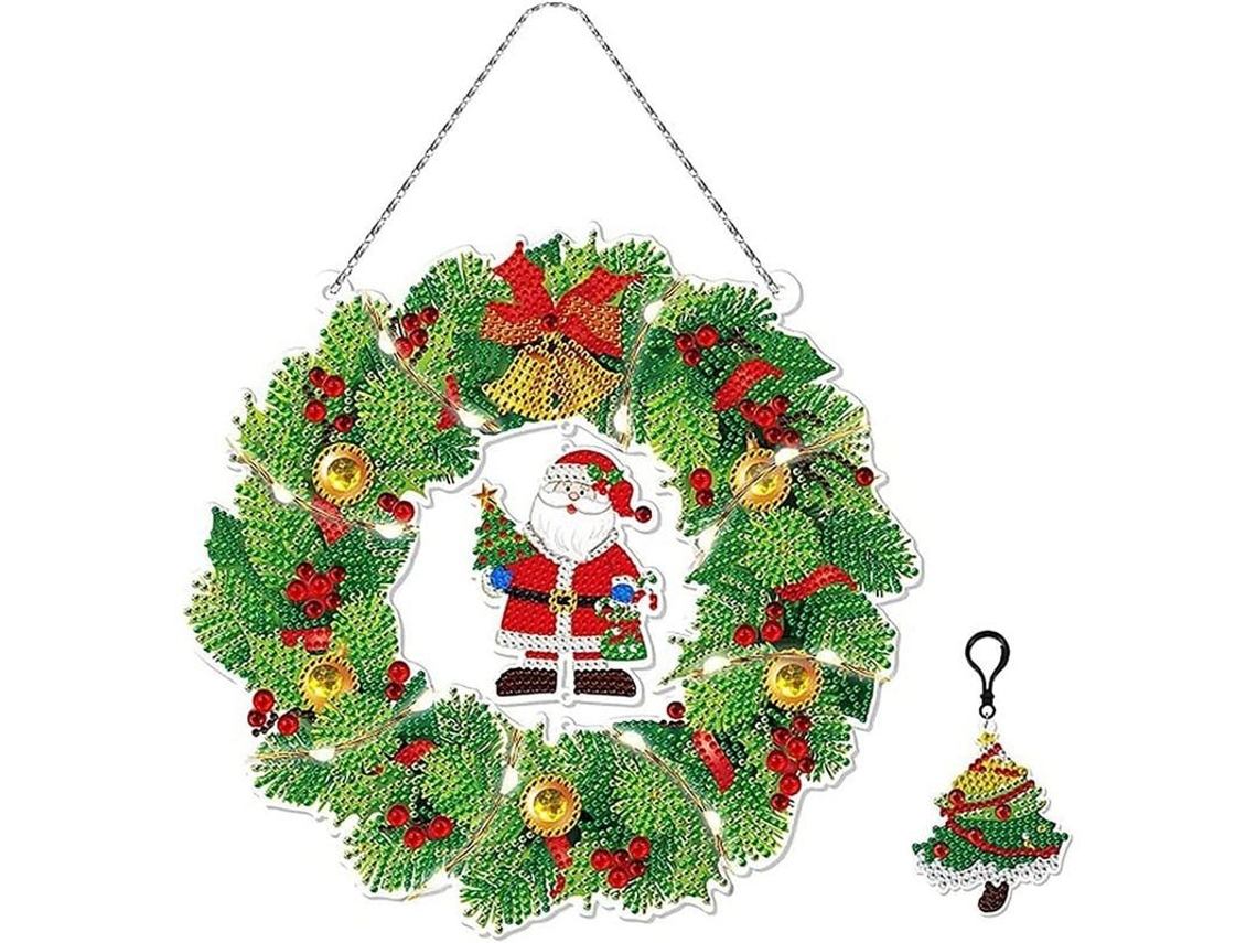 Nova Line arranjo de Porta Natal Pintura de Diamante 5d com Luz Led Diy Decoração de Parede Festiva