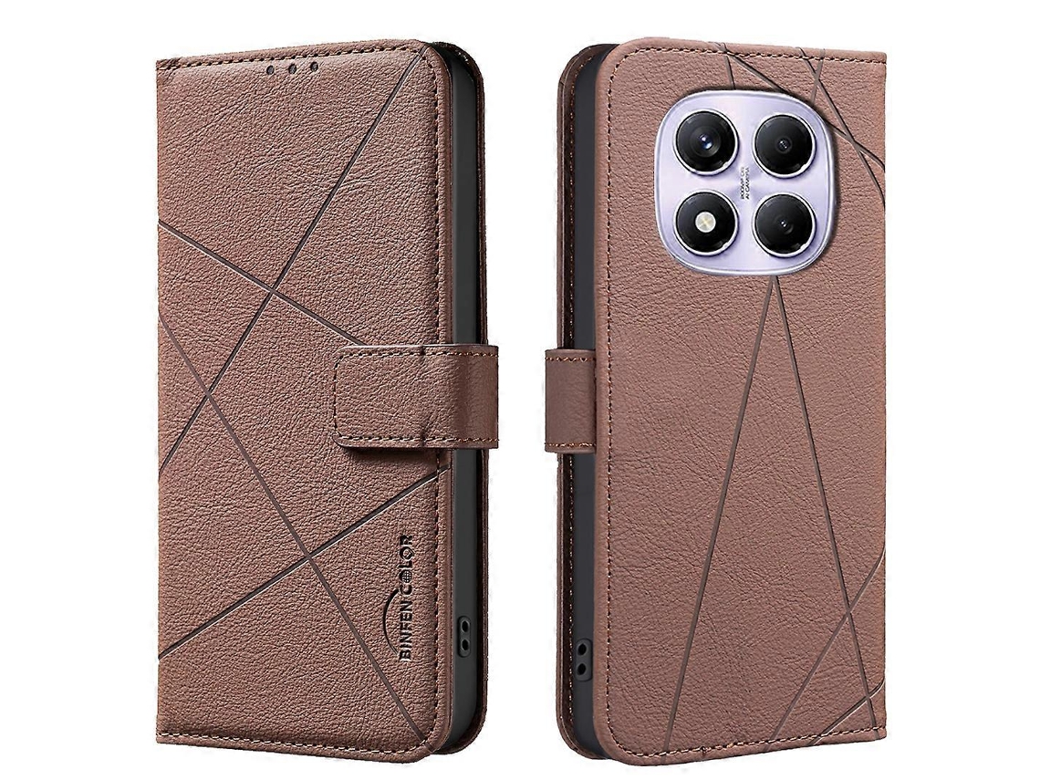 Capa De Couro Com Estampa Geométrica E Bloqueio Rfid Para Xiaomi Redmi Note 14 Pro 4g, Cor Binfen, Bf35, Marrom