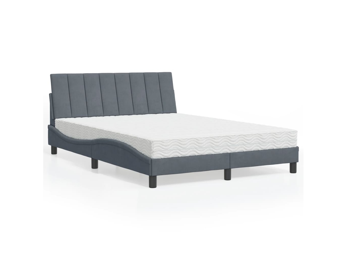 Vidaxl Cama Com Colchão Hanko 140x200 Cm Veludo Cinzento-escuro