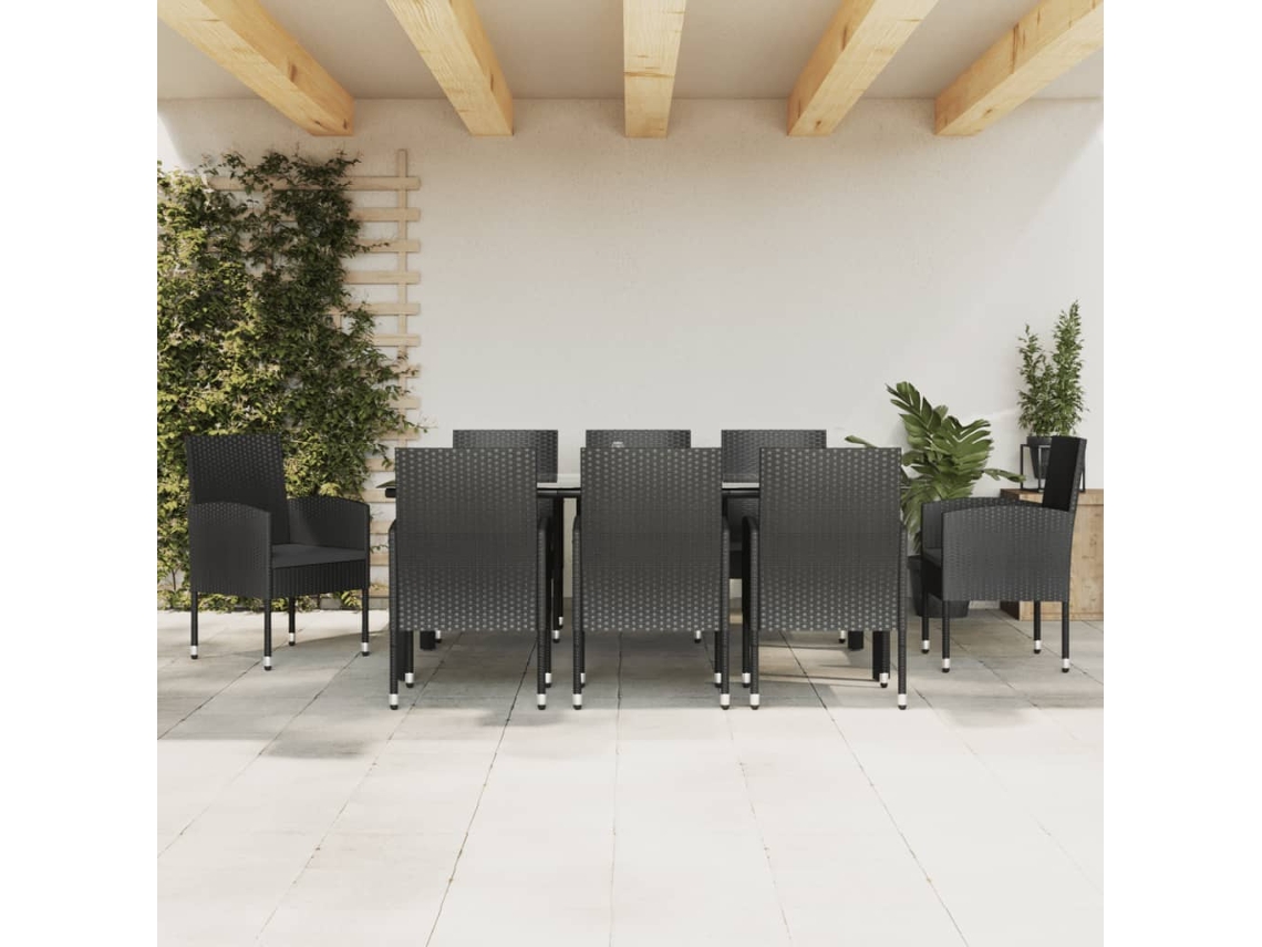 Vidaxl 9 Pcs Conjunto De Jantar Para Jardim Vime Pe E Aço Preto