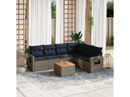 Vidaxl Conjunto De Sofá De Jardim Com 7 Peças E Almofadas Em Rattan Sintético Cinza