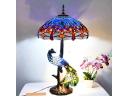 Abajur De Mesa Botowi 45cm Com Pavão Em Vitral, Flores De Libélula Rosa, Estilo Tiffany, Luminária De Mesa Noturna Em