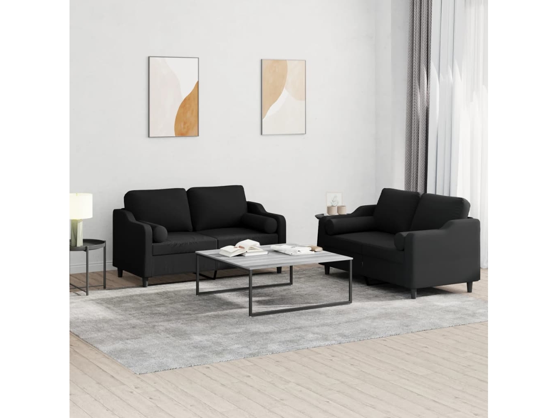 Vidaxl 2 Pcs Conjunto De Sofás Com Almofadas Tecido Preto
