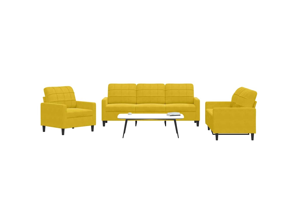 Vidaxl 3 Pcs Conjunto De Sofás Com Almofadões Veludo Amarelo