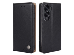 Capa Carteira Stand para Honor X50i 5G, Couro PU, Linha de Costura Triangular, Anti queda, Preta