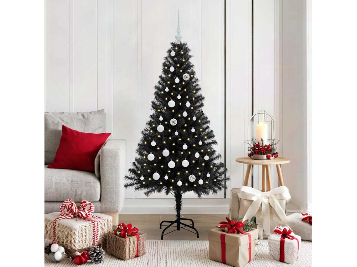 Vidaxl Árvore De Natal Com 150 Leds Com Suporte Preto 150 Cm Pvc