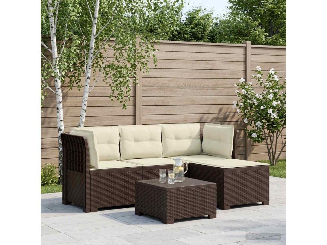 Vidaxl Sofá De Jardim Para 4 Pessoas Com Almofadas Estilo Rattan Pp