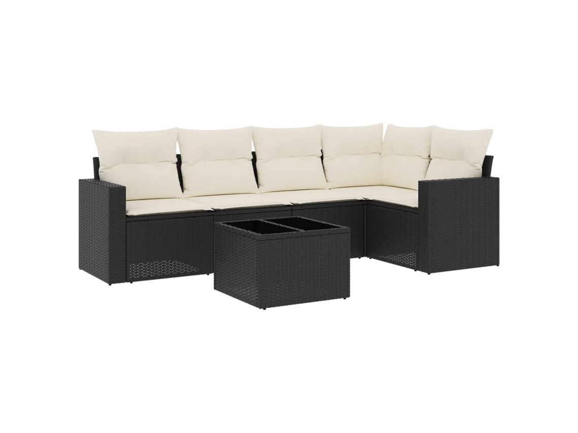 Conjunto 6 sofás de jardim c/ almofadões VIDAXL vime PE preto