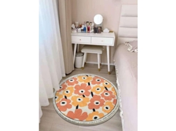 2026 alfombra de Baño Linjou Fluffy, Naranja Vintage Floral Fondo Blanco, Redonda Suave