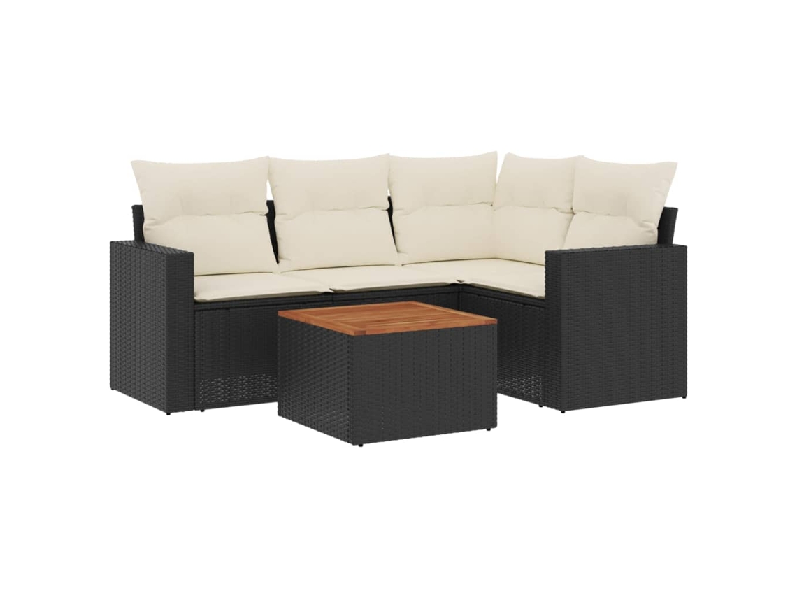 Conjunto 5 sofás de jardim com almofadões VIDAXL vime PE preto