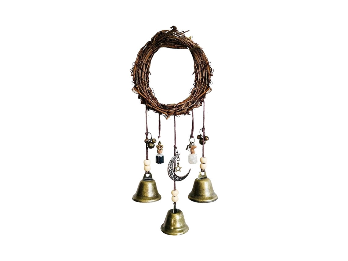 Sinetes de vento pendente muro bruxaria bola 8cm marrom decorativo bambu talismã | S/MARCA