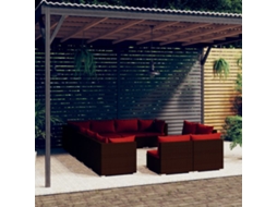 Conjunto 12 Peças Lounge De Jardim C/ Almofadões Vime Pe Marrom Dkd Home Decor