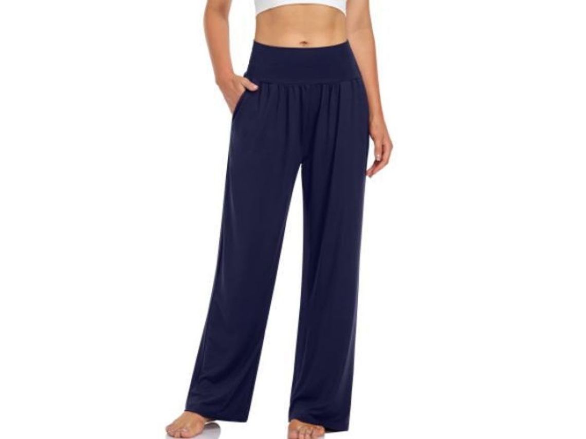 2026 pantalones Casuales Anchos para Mujer de Algodón Suave Con Bolsillos Y Cintura Alta Deportivos S Azul Marino