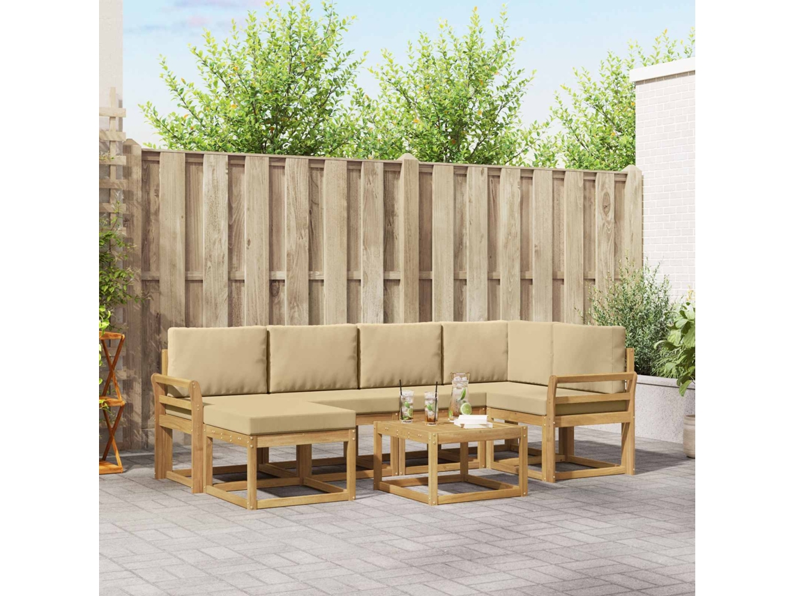 Vidaxl Conjunto De Sofás Para Exterior 7 Pcs Branco E Bege