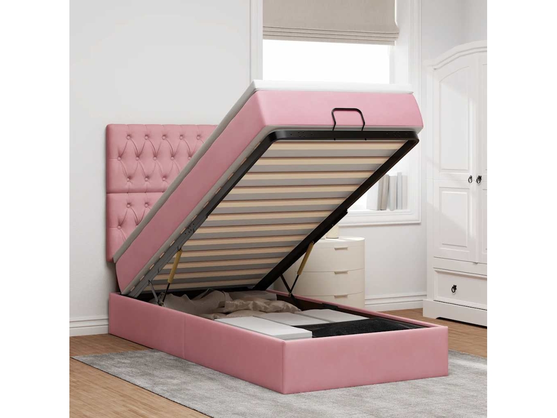 Vidaxl Estrutura De Cama Otomana Com Colchões 90x190 Cm Veludo Rosa
