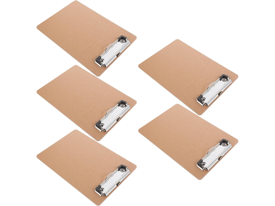 Conjunto de 5 suportes para cadernos A5 (15x23 cm) com clipe resistente, suporte multifuncional rígido para papel.