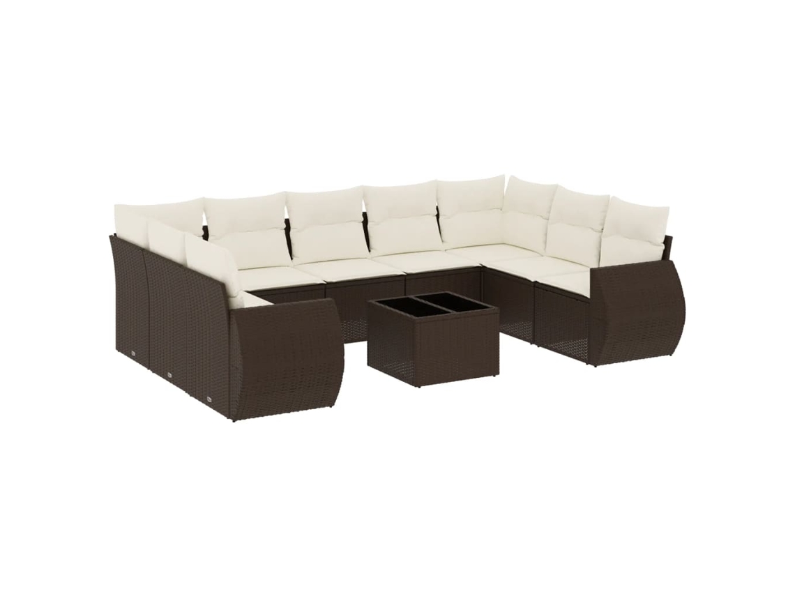Conjunto de 10 Sofás Jardim com Almofadões Vime Pe Castanho MAISON EXCLUSIVE (10 pcs)