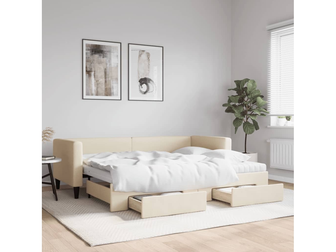 Vidaxl Sofá cama com Gavetão e Gavetas 80x200 Cm Tecido Cor Creme