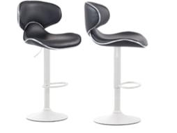 Conjunto de 2 banquetas de bar com design contemporâneo, pés de metal branco fosco e assentos de material sintético preto 10_0000355