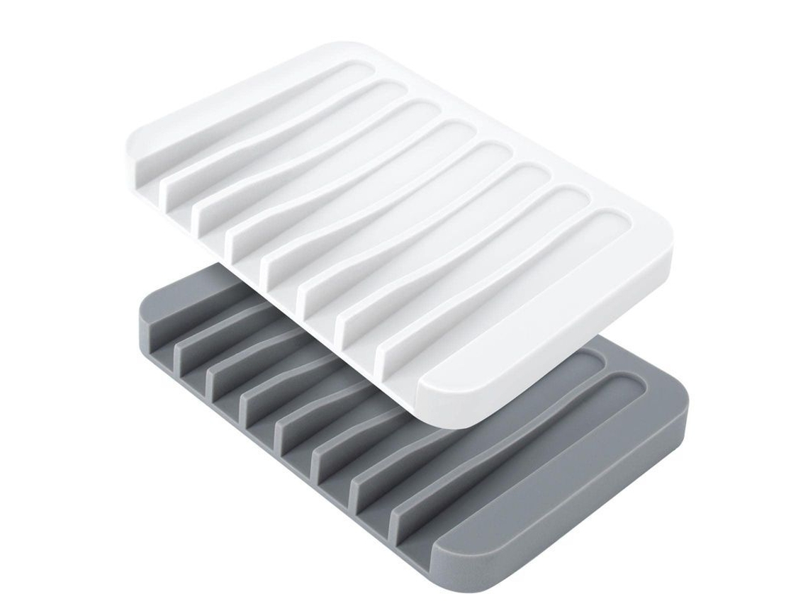 2026 2 Pratos de Sabão de Silicone, Antiderrapante com Drenagem, para Banheiro e Cozinha, Cor Branca e Cinza