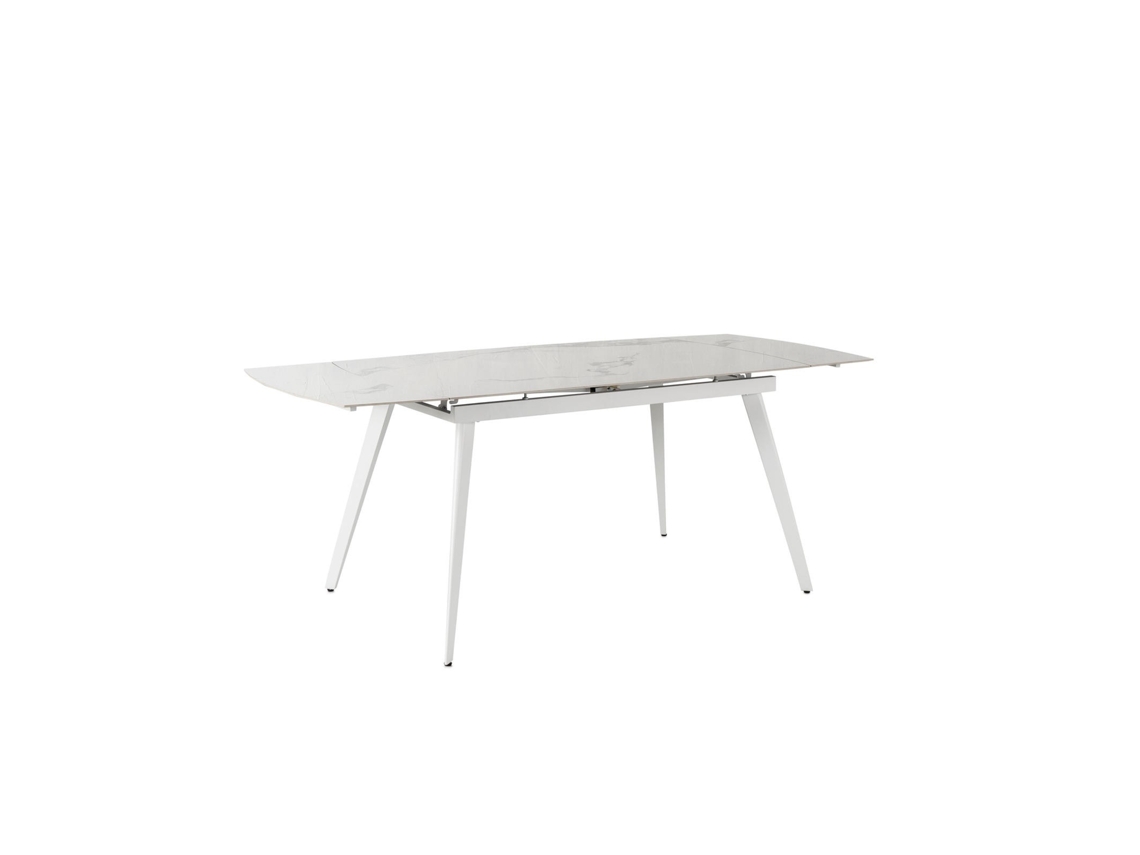 Mesa Extensível Nicolas Com Tampo Em Pedra Sinterizada Com Efeito Mármore Calacatta E Estrutura Em Metal Branco, 140/200x90 Cm - Nicolas
