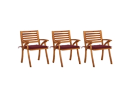 Cadeiras De Jantar Jardim C/ Almofadões 3 Pcs Madeira Acácia Dkd Home Decor