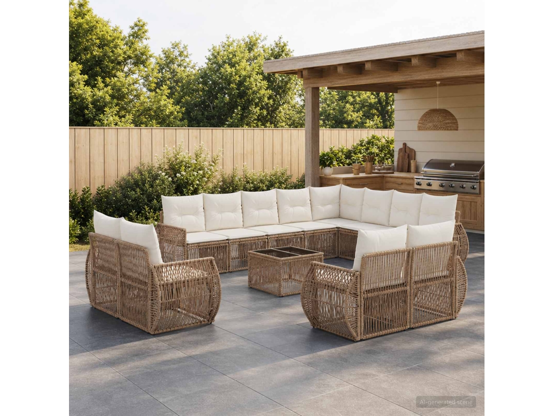 Vidaxl Conjunto De Sofá De Jardim 13 Pcs Bege E Branco Creme Vime Pe