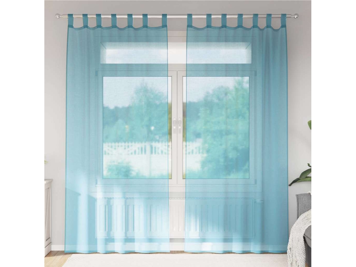 Vidaxl Cortinas De Voile Com Bolsos Para Varão 2 Pcs Turquesa